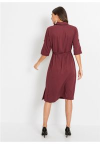 Sukienka midi bonprix czerwono-brązowy. Kolor: czerwony. Materiał: materiał, wiskoza. Długość rękawa: krótki rękaw. Typ sukienki: szmizjerki. Długość: midi #3