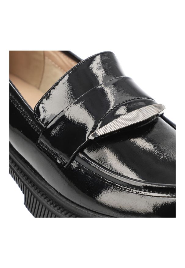 Czarne Mokasyny S.Barski Eleganckie Obuwie Damskie. Okazja: na co dzień. Zapięcie: pasek. Kolor: czarny. Materiał: skóra, lakier. Styl: elegancki