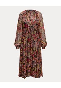 Ralph Lauren - RALPH LAUREN - Sukienka midi z nadrukiem w kwiaty. Typ kołnierza: polo. Kolor: brązowy. Długość rękawa: długi rękaw. Wzór: kwiaty, nadruk. Długość: midi #3