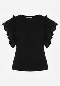 Renee - Czarna Bluzka Dislie. Kolor: czarny. Materiał: bawełna, jeans, dzianina. Wzór: kwiaty, gładki. Sezon: lato. Styl: elegancki #4