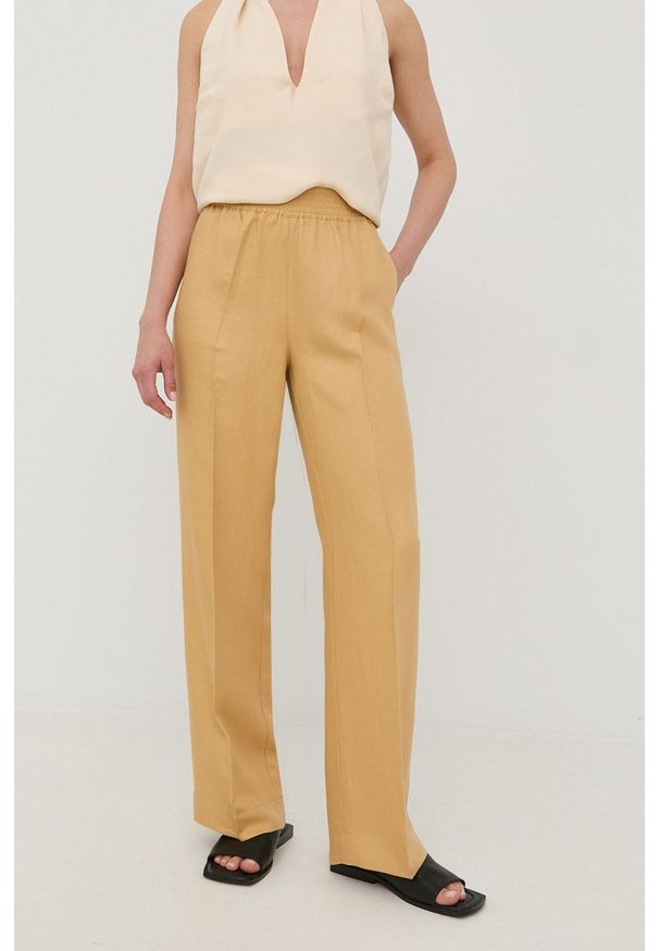 Birgitte Herskind spodnie z domieszką lnu damskie kolor beżowy szerokie high waist. Stan: podwyższony. Kolor: beżowy. Materiał: len