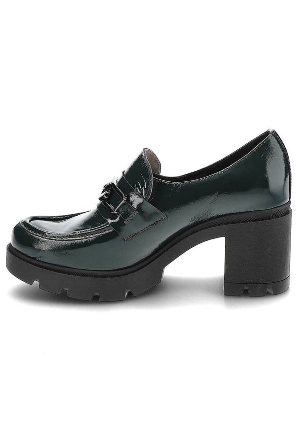 Zielone Półbuty Lemar Wygodne Skórzane Buty. Okazja: na co dzień. Kolor: zielony. Materiał: skóra. Wzór: aplikacja. Obcas: na obcasie. Styl: casual, elegancki. Wysokość obcasa: średni