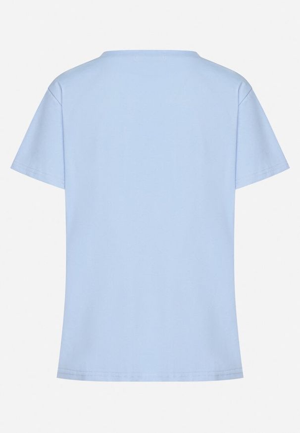 Born2be - Jasnoniebieski Bawełniany T-shirt z Trójkątnym Dekoltem Nelirna. Okazja: na co dzień, na spacer. Kolor: niebieski. Materiał: bawełna. Styl: casual, klasyczny