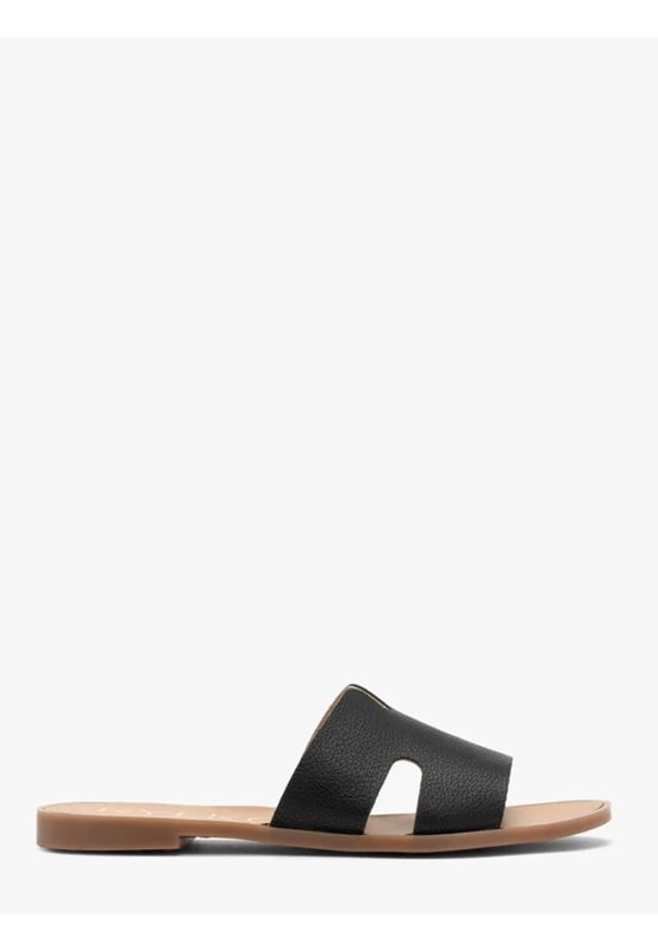 Ryłko - Czarne klapki damskie z wycięciami. Okazja: na co dzień. Kolor: czarny. Materiał: syntetyk. Sezon: lato. Styl: klasyczny, casual, street