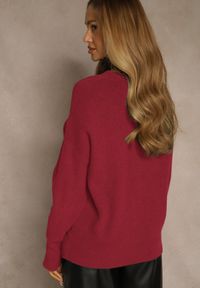 Renee - Bordowy Sweter z Dodatkiem Kaszmiru i Trójkątnym Dekoltem Silefera. Okazja: na co dzień. Kolor: czerwony. Materiał: kaszmir. Styl: casual, elegancki #4