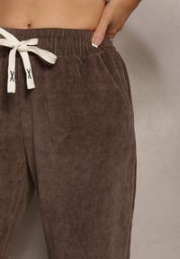 Renee - Brązowe Szerokie Spodnie Sztruksowe z Gumką w Pasie z Bawełny Ciriana. Kolor: brązowy. Materiał: sztruks, bawełna #5