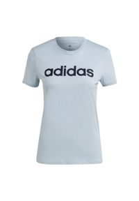 Adidas - T-shirt damski z logo adidas Essentials. Kolor: niebieski. Sport: taniec, joga i pilates