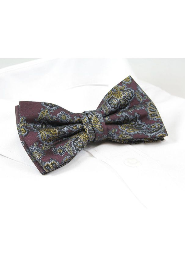 Chattier - Mucha Burgundowa z Białą Poszetką, w Paisley, Elegancka, Męska -CHATTIER. Kolor: czerwony. Materiał: poliester. Wzór: paisley. Styl: elegancki