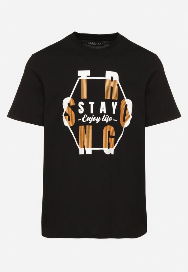 Born2be - Czarna Koszulka z Bawełny Zdobiona Nadrukiem Nilithia. Okazja: na co dzień. Kolor: czarny. Materiał: bawełna. Wzór: nadruk, aplikacja. Styl: klasyczny, casual, elegancki, sportowy