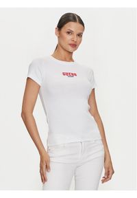 Guess Jeans T-Shirt W4YI64 KA0H1 Biały Slim Fit. Kolor: biały. Materiał: bawełna