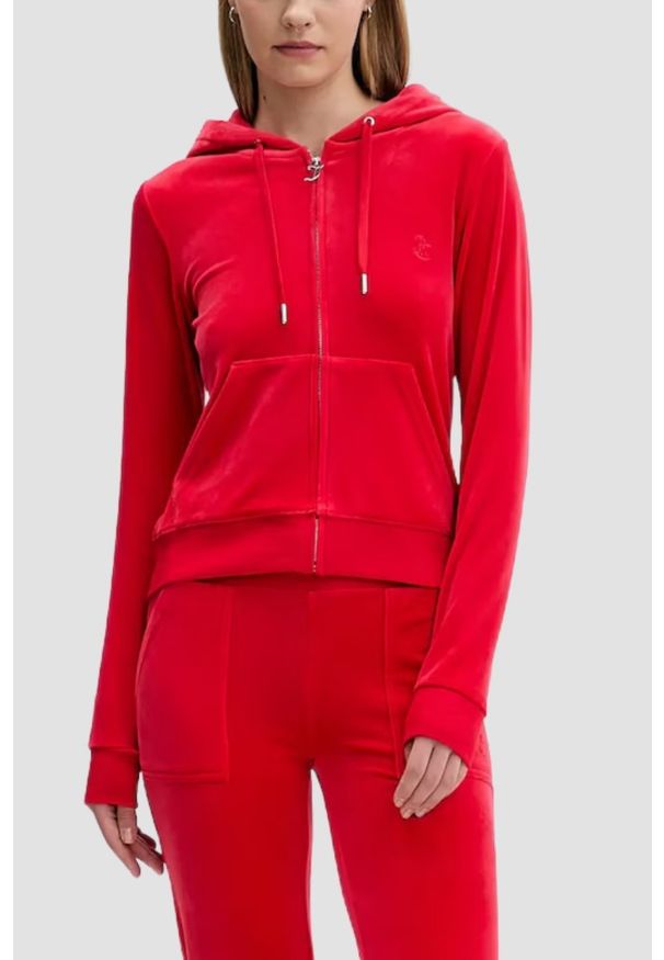 Juicy Couture - JUICY COUTURE Czerwona bluza damska Robertson Hoodie, Rozmiar M. Okazja: na co dzień. Kolor: czerwony. Materiał: materiał. Styl: klasyczny, casual