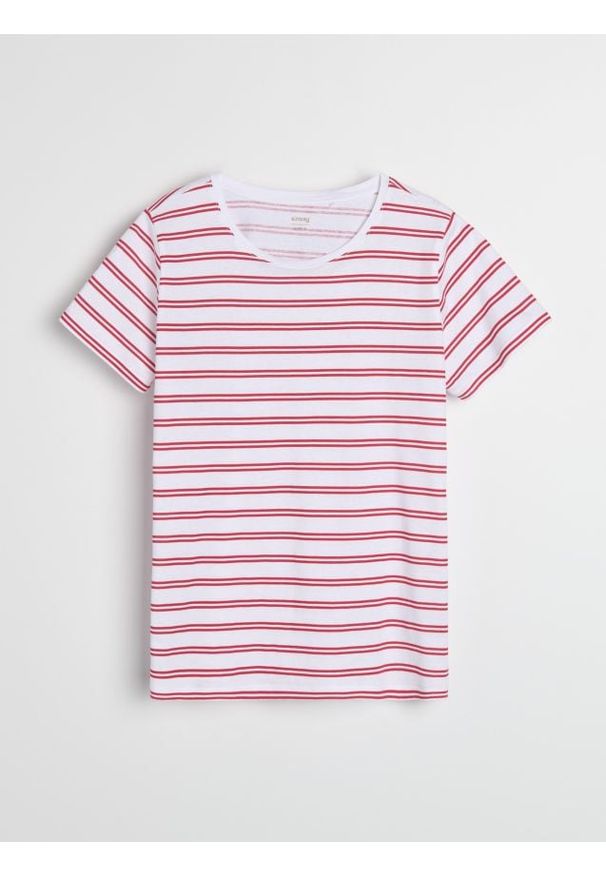Sinsay - Bawełniana koszulka w paski - czerwony. Kolor: czerwony. Materiał: bawełna. Wzór: paski