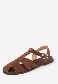 Born2be - Jasnobrązowe Sandały Gladiatorki z Imitacji Nubuku z Klamerką Belenatia. Zapięcie: pasek. Kolor: brązowy. Materiał: nubuk. Sezon: lato. Styl: klasyczny #9