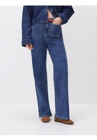 Reserved - Jeansy wide leg z paskiem - niebieski. Kolor: niebieski