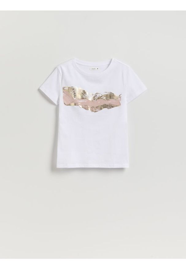 Reserved - T-shirt z nadrukiem - biały. Kolor: biały. Materiał: bawełna. Wzór: nadruk