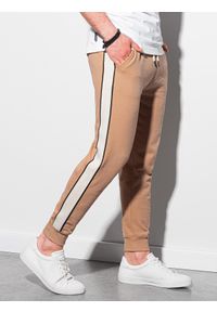 Ombre Clothing - Spodnie męskie dresowe joggery P947 - jasnobrązowe - XXL. Okazja: na co dzień. Kolor: brązowy. Materiał: dresówka. Styl: casual