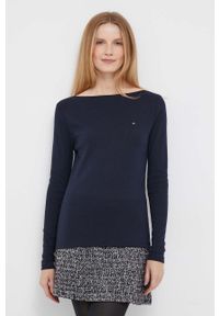 TOMMY HILFIGER - Tommy Hilfiger longsleeve bawełniany kolor granatowy. Kolor: niebieski. Materiał: bawełna. Długość rękawa: długi rękaw. Długość: długie. Wzór: haft