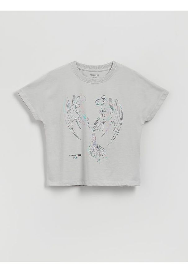 Reserved - T-shirt Jak wytresować smoka - jasnoszary. Kolor: szary. Materiał: bawełna