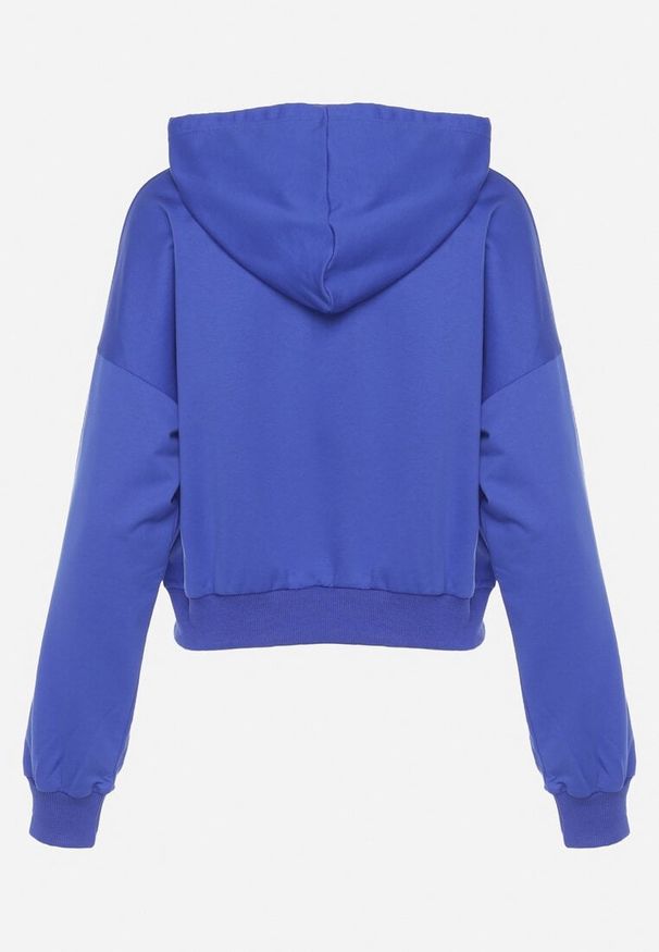 Born2be - Niebieska Bluza z Wyszytą Buźką i Kapturem Ściąganym Troczkami Ilexa. Kolor: niebieski. Materiał: dzianina