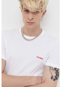 Hugo - HUGO t-shirt bawełniany 3-pack kolor zielony z nadrukiem. Kolor: zielony. Materiał: bawełna. Długość rękawa: krótki rękaw. Długość: krótkie. Wzór: nadruk #3