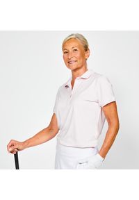 INESIS - Koszulka polo do golfa damska z krótkim rękawem Inesis WW500. Typ kołnierza: polo, golf. Kolor: różowy. Materiał: elastan, poliester, materiał. Długość rękawa: krótki rękaw. Długość: krótkie