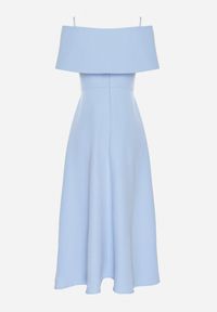 Born2be - Niebieska Sukienka o Rozkloszowanym Kroju na Ramiączkach z Wywijanym Dekoltem Jenathia. Okazja: na ślub cywilny, na imprezę, na wesele, na studniówkę. Kolor: niebieski. Długość rękawa: na ramiączkach #6