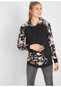 bonprix - Miękka bluza 2 w 1, ciążowa i do karmienia piersią. Typ kołnierza: kaptur. Kolekcja: moda ciążowa. Kolor: czarny. Materiał: dresówka, dzianina. Długość rękawa: długi rękaw. Długość: długie. Wzór: prążki #1