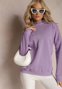 Renee - Jasnofioletowa Ocieplana Bluza Bawełniana z Półgolfem Heraia. Kolor: fioletowy. Materiał: bawełna