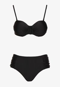 Born2be - Czarne Bikini Usztywniany Biustonosz i Figi Ozdobione Marszczeniem Eretelli. Kolor: czarny. Wzór: aplikacja #6