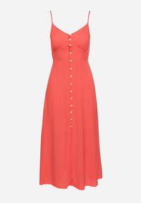 Born2be - Czerwona Sukienka na Cienkich Regulowanych Ramiączkach Zapinana na Guziki Palfea. Kolor: czerwony. Długość rękawa: na ramiączkach. Wzór: aplikacja. Styl: elegancki #7