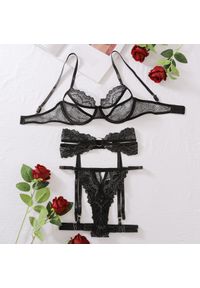 Intica - Zestaw bielizny push-up z koronkowym pasem do pończoch Torun. Kolor: czarny. Materiał: koronka. Długość: długie #1
