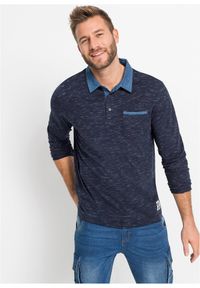 bonprix - Koszulka polo z kołnierzykiem z tkaniny, długi rękaw. Typ kołnierza: polo. Kolor: niebieski. Materiał: tkanina. Długość rękawa: długi rękaw. Długość: długie #1