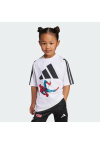 Adidas - Koszulka Marvel Spider-Man Tee Kids. Kolor: biały, wielokolorowy, czarny. Materiał: materiał. Wzór: motyw z bajki