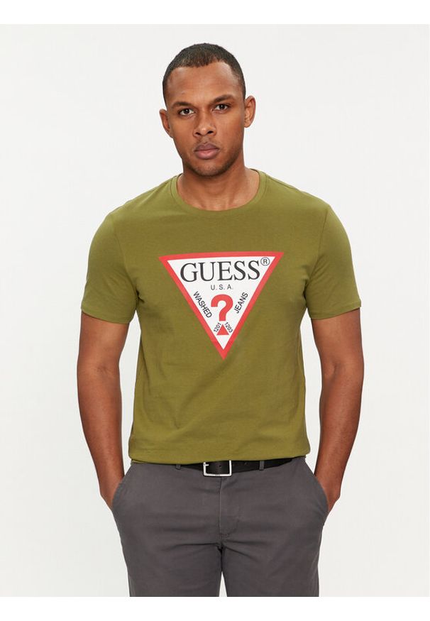 Guess T-Shirt Logo M2YI71 I3Z14 Zielony Slim Fit. Kolor: zielony. Materiał: bawełna