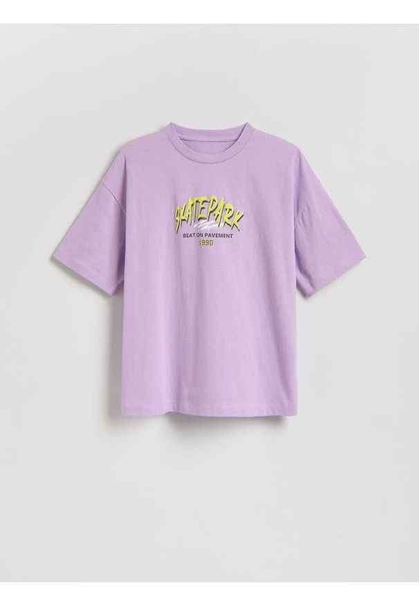 Reserved - Bawełniany t-shirt - fioletowy. Kolor: fioletowy. Materiał: bawełna