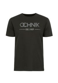 Ochnik - T-shirt męski khaki z logo. Kolor: zielony. Materiał: bawełna. Długość: krótkie. Wzór: nadruk
