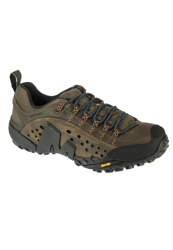Buty trekkingowe męskie, Merrell Intercept. Kolor: wielokolorowy, czarny, zielony. Materiał: guma, skóra, tkanina
