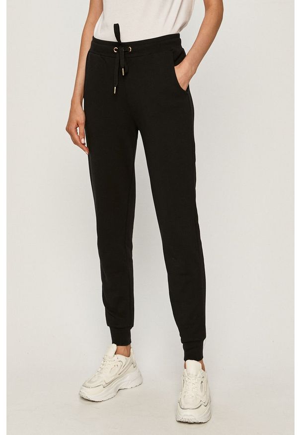 Trussardi Jeans - Spodnie. Kolor: czarny. Materiał: bawełna, dzianina, elastan. Wzór: nadruk