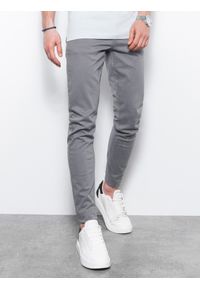 Ombre Clothing - Spodnie męskie chinosy SLIM FIT - szare V25 - Rozmiar: M. Okazja: na co dzień. Kolor: szary. Materiał: elastan, bawełna, tkanina. Styl: casual #1