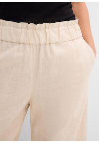 bonprix - Spodnie culotte z lnem, o regulowanej długości. Kolor: beżowy. Materiał: len #2