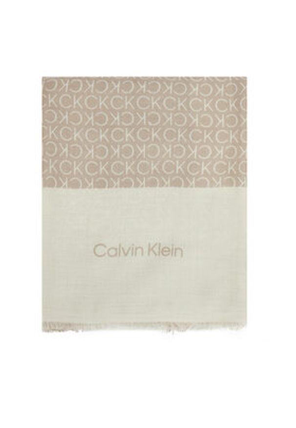 Calvin Klein Szal Aop Minimal Logo LV04F8053G Beżowy. Kolor: beżowy. Materiał: materiał