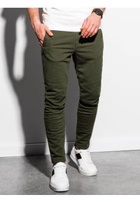 Ombre Clothing - Spodnie męskie dresowe P1004 - khaki - XXL. Kolor: brązowy. Materiał: dresówka. Styl: klasyczny #3