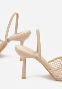 Renee - Ciemnobeżowe Sandały na Szpilce z Siateczkowym Noskiem z Aplikacją z Perełek Aurifera. Okazja: na co dzień. Zapięcie: bez zapięcia. Kolor: beżowy. Materiał: satyna, skóra, jeans. Wzór: aplikacja. Obcas: na szpilce. Styl: casual #6