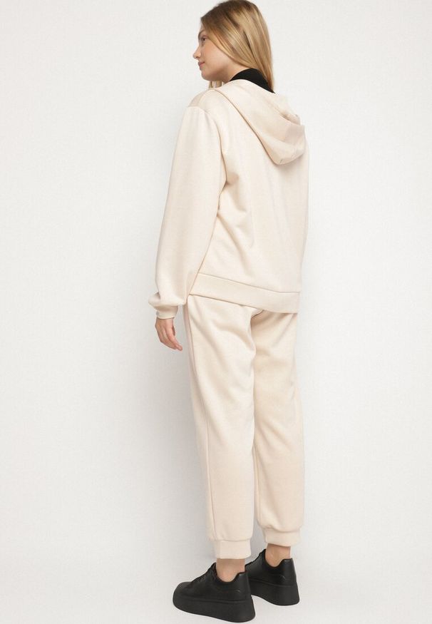 Born2be - Beżowy Komplet Dresowy Rozpinana Bluza i Spodnie Joggery z Bawełną Anarrise. Kolor: beżowy. Materiał: bawełna, dresówka