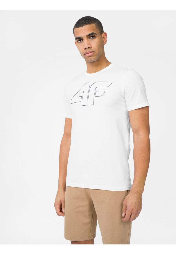 4f - T-shirt regular z nadrukiem męski. Kolor: biały. Materiał: bawełna. Wzór: nadruk