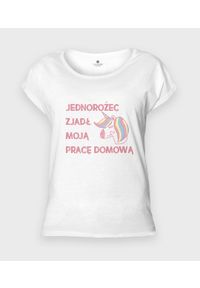MegaKoszulki - Koszulka damska rolls Jednorożec zjadł mi zadanie domowe. Okazja: do domu