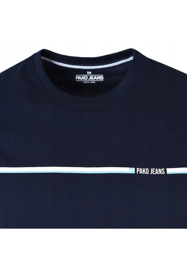 Klasyczny T-Shirt z Logo - Pako Jeans - Granatowy. Okazja: na co dzień. Kolor: niebieski. Materiał: bawełna. Wzór: nadruk. Styl: klasyczny