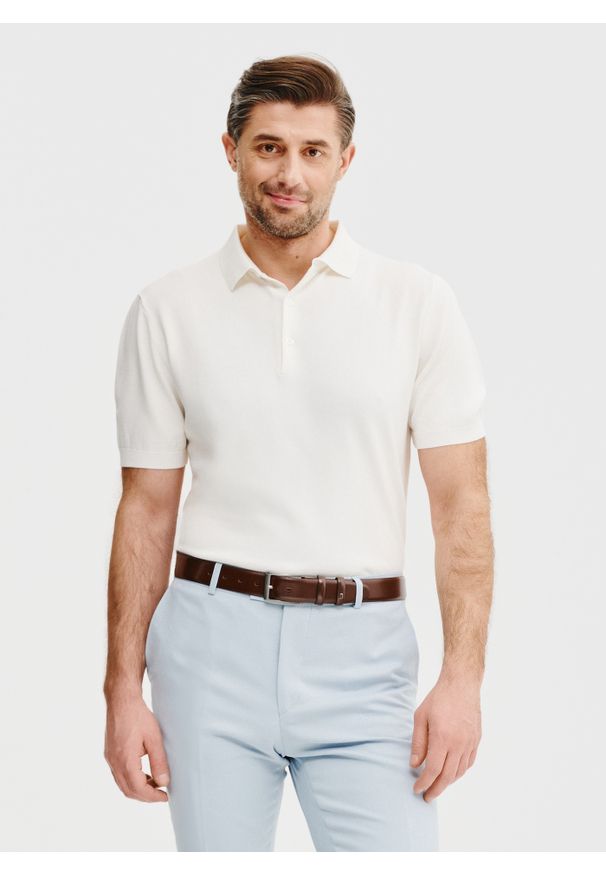 Pako Lorente - PAKO LORENTE – Biały t-shirt polo. Okazja: na co dzień. Typ kołnierza: polo. Kolor: zielony, biały. Materiał: wiskoza, poliester. Styl: casual, elegancki