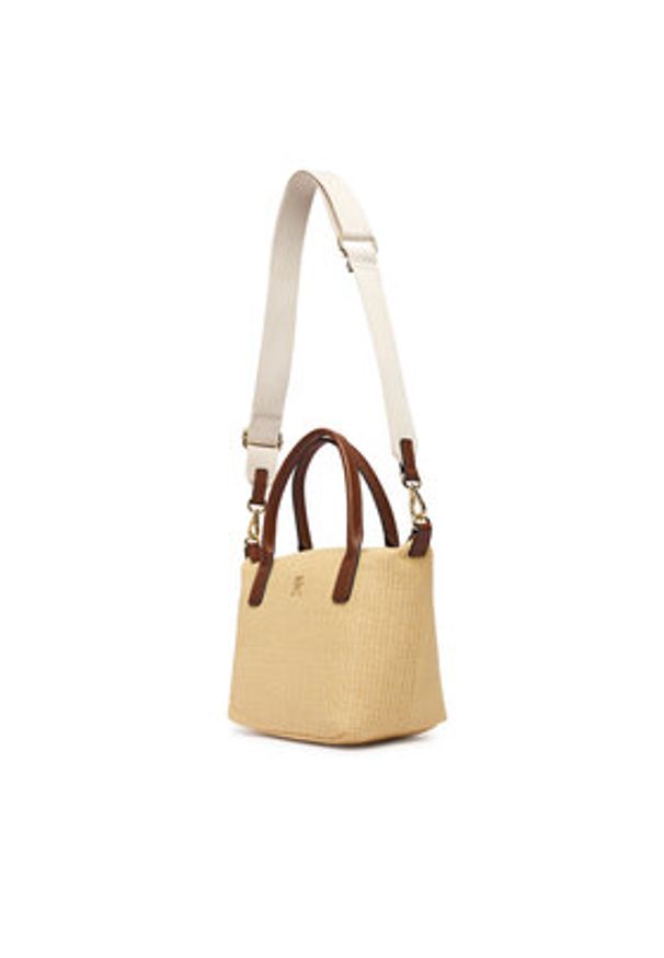 TOMMY HILFIGER - Tommy Hilfiger Torebka Popette Mini Tote Raffia AW0AW18523 Beżowy. Kolor: beżowy