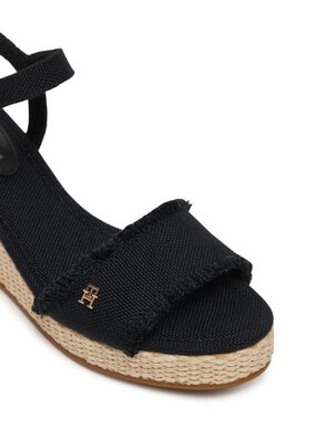 TOMMY HILFIGER - Tommy Hilfiger Sandały Mid Woven Wedge Espad Fringe FW0FW09470 Czarny. Kolor: czarny. Materiał: materiał